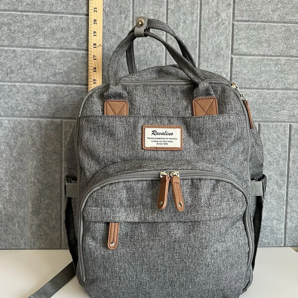 Ruvalino Baby Diaper Bag Backpack Gray Unisex Zip Compartments Multi-Pockets